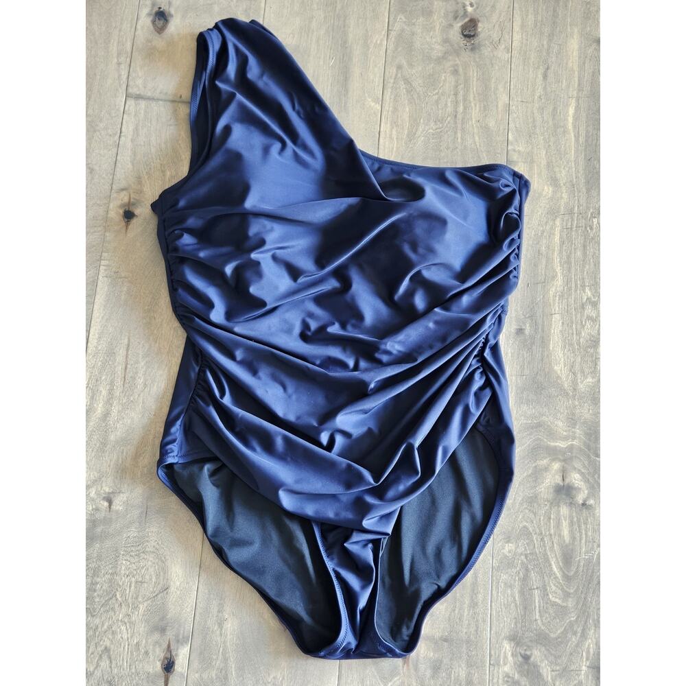 NWOT J. Crew Sleek Ruched One Shoulder One Piece Swimsuit Venetian Navy Size 20